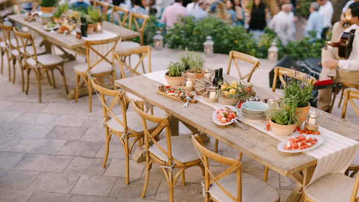 A long table set for family-style dining